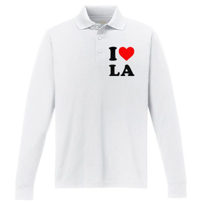 I Heart La Souvenir I Love Los Angeles Performance Long Sleeve Polo