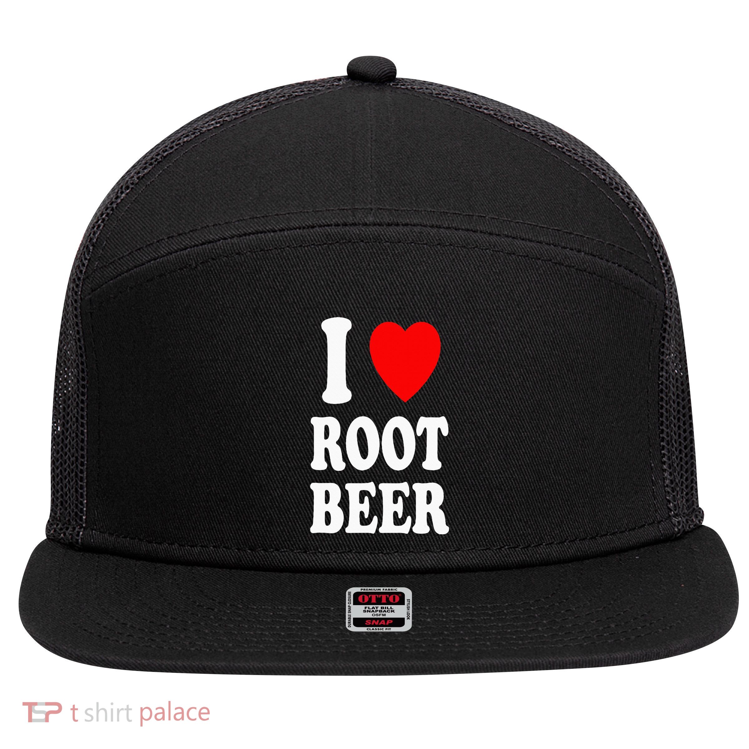 I Heart (Love) Root Beer Favorite Soda Soft Drink Float 7 Panel Mesh Trucker Snapback Hat