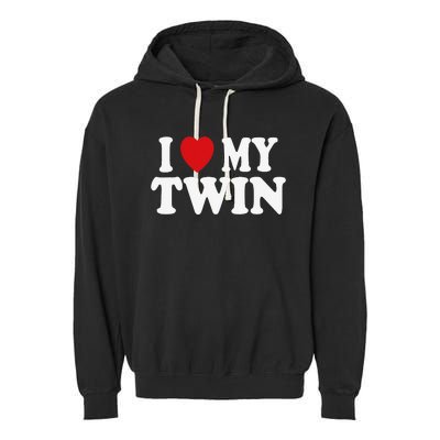 I HEART LOVE MY TWIN Garment-Dyed Fleece Hoodie