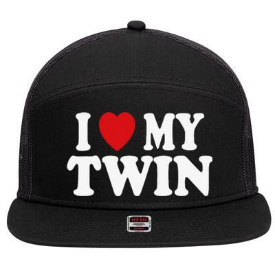 I HEART LOVE MY TWIN 7 Panel Mesh Trucker Snapback Hat