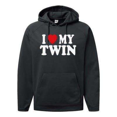 I HEART LOVE MY TWIN Performance Fleece Hoodie