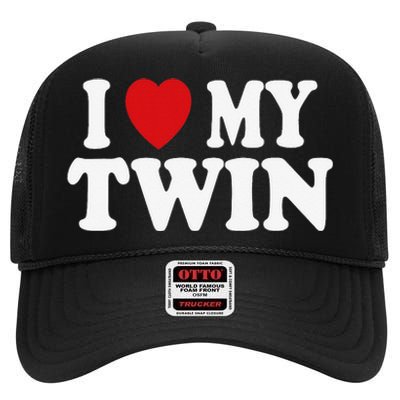 I HEART LOVE MY TWIN High Crown Mesh Back Trucker Hat