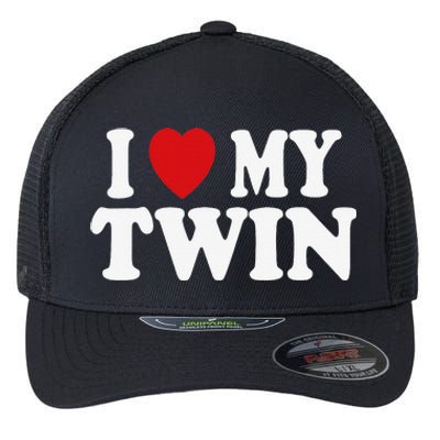 I HEART LOVE MY TWIN Flexfit Unipanel Trucker Cap