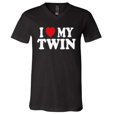 I HEART LOVE MY TWIN V-Neck T-Shirt