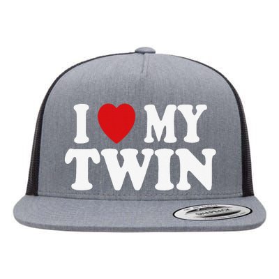 I HEART LOVE MY TWIN Flat Bill Trucker Hat