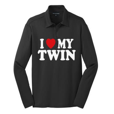 I HEART LOVE MY TWIN Silk Touch Performance Long Sleeve Polo