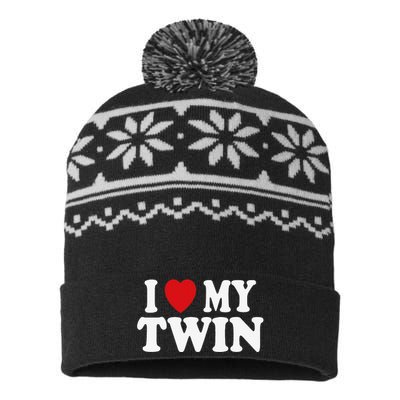 I HEART LOVE MY TWIN USA-Made Snowflake Beanie