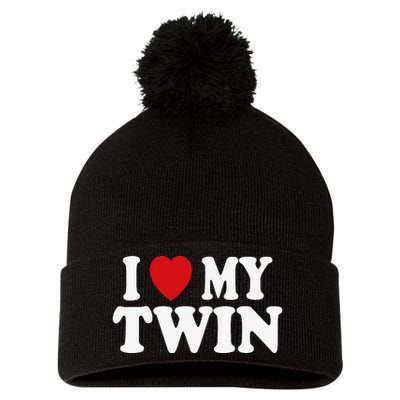 I HEART LOVE MY TWIN Pom Pom 12in Knit Beanie