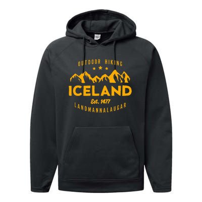 Iceland Hiking Landmannalaugar Est. 1477 Performance Fleece Hoodie