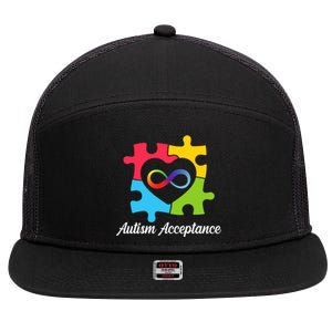 Infinity Heart Love Autism Awareness Acceptance 7 Panel Mesh Trucker Snapback Hat