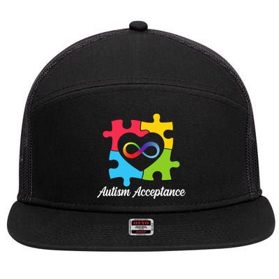 Infinity Heart Love Autism Awareness Acceptance 7 Panel Mesh Trucker Snapback Hat
