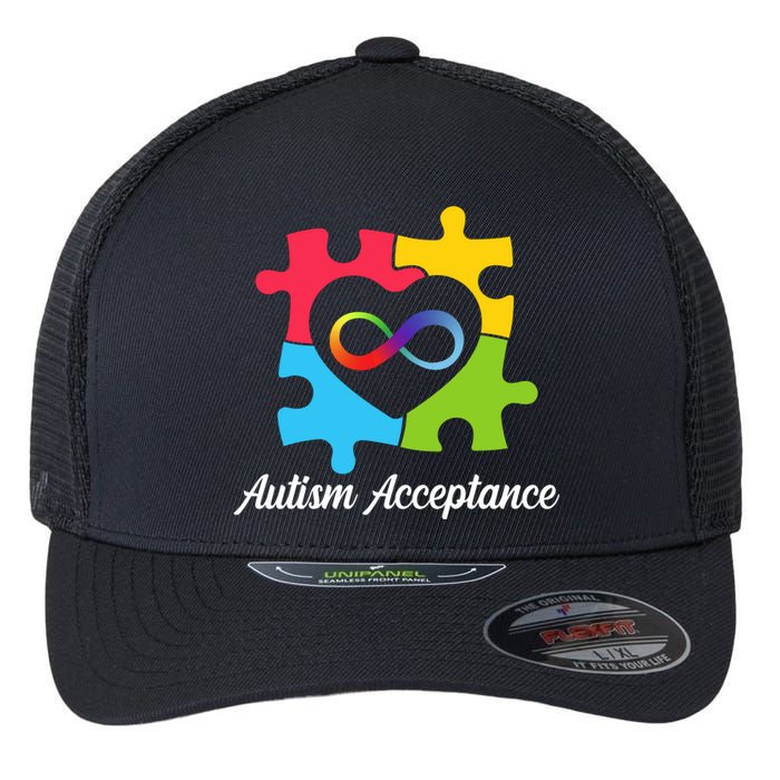 Infinity Heart Love Autism Awareness Acceptance Flexfit Unipanel Trucker Cap