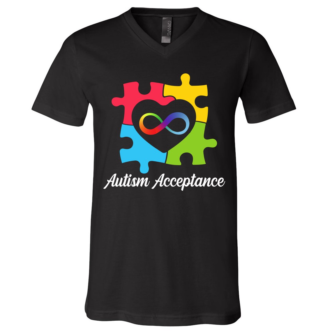 Infinity Heart Love Autism Awareness Acceptance V-Neck T-Shirt