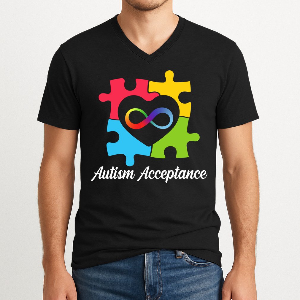 Infinity Heart Love Autism Awareness Acceptance V-Neck T-Shirt