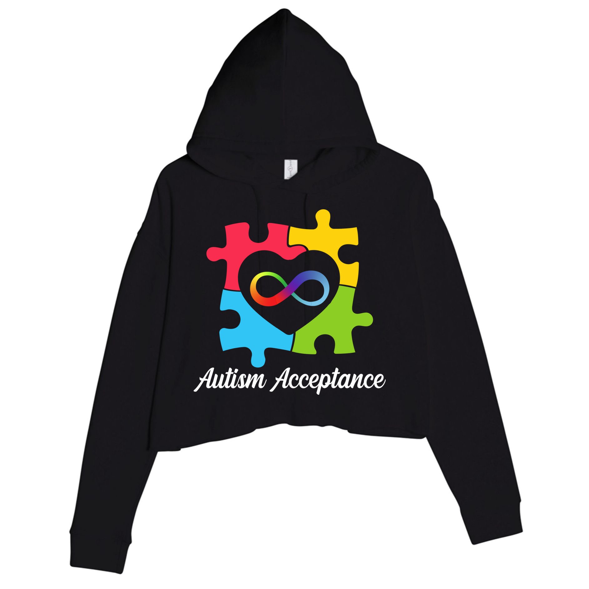 Infinity Heart Love Autism Awareness Acceptance Crop Fleece Hoodie