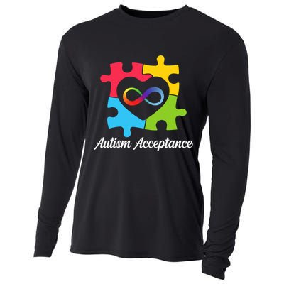 Infinity Heart Love Autism Awareness Acceptance Cooling Performance Long Sleeve Crew