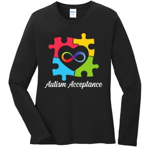 Infinity Heart Love Autism Awareness Acceptance Ladies Long Sleeve Shirt