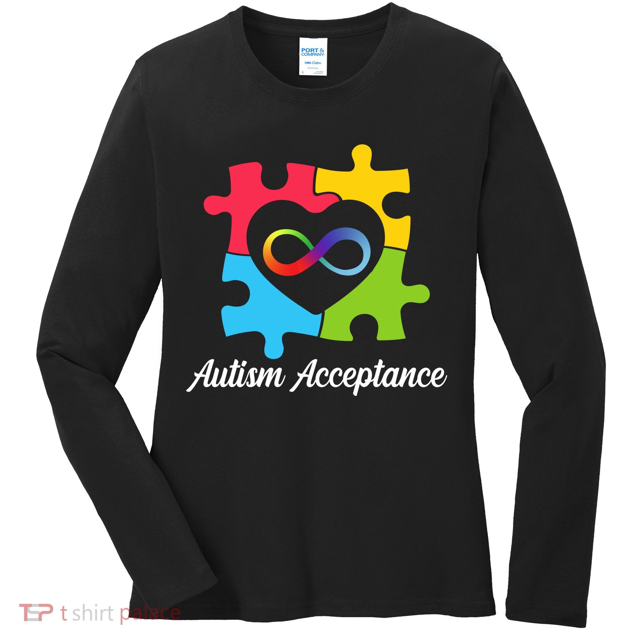 Infinity Heart Love Autism Awareness Acceptance Ladies Long Sleeve Shirt