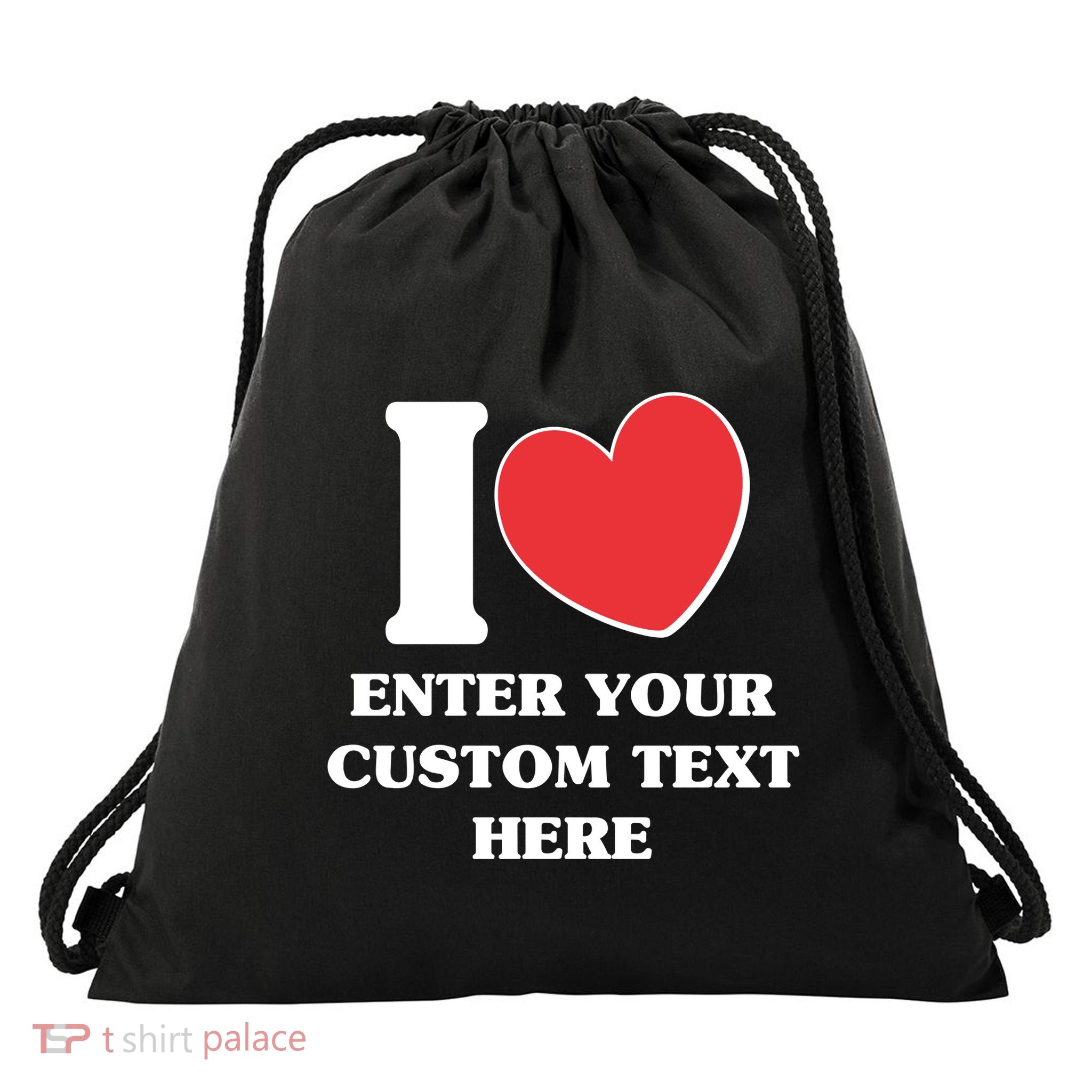 I Heart Love Custom Text Personalize Drawstring Bag