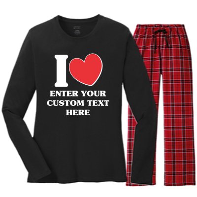 I Heart Love Custom Text Personalize Women's Long Sleeve Flannel Pajama Set 