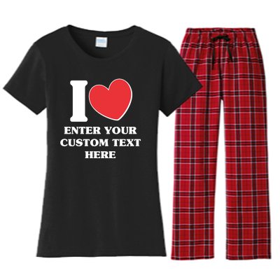 I Heart Love Custom Text Personalize Women's Flannel Pajama Set