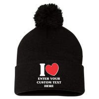 I Heart Love Custom Text Personalize Pom Pom 12in Knit Beanie