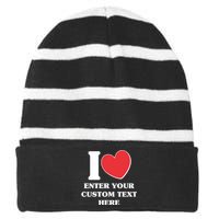 I Heart Love Custom Text Personalize Striped Beanie with Solid Band