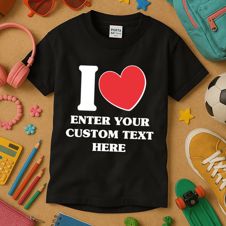 I Heart Love Custom Text Personalize Kids T-Shirt