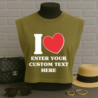 I Heart Love Custom Text Personalize Garment-Dyed Women's Muscle Tee