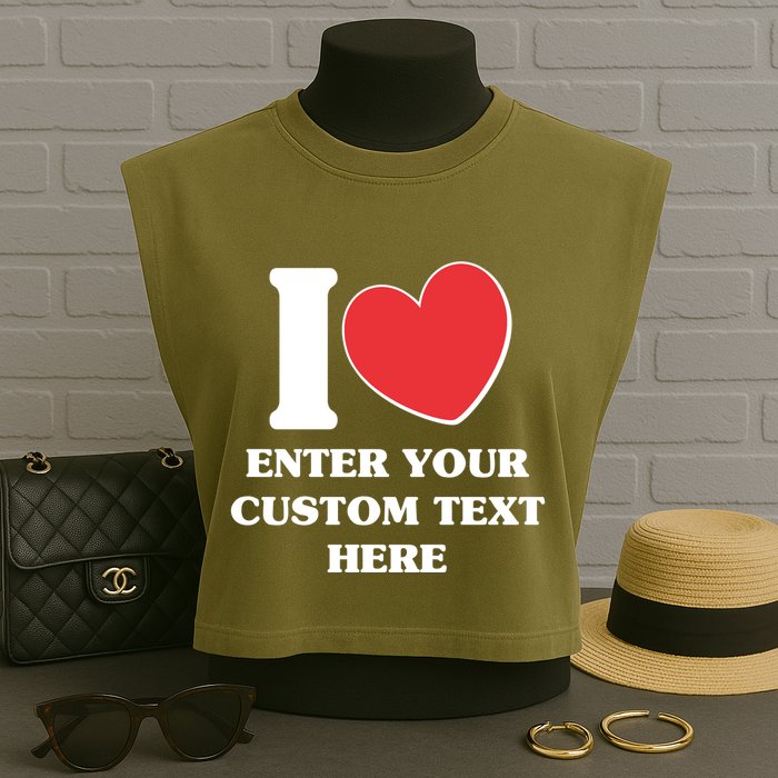 I Heart Love Custom Text Personalize Garment-Dyed Women's Muscle Tee