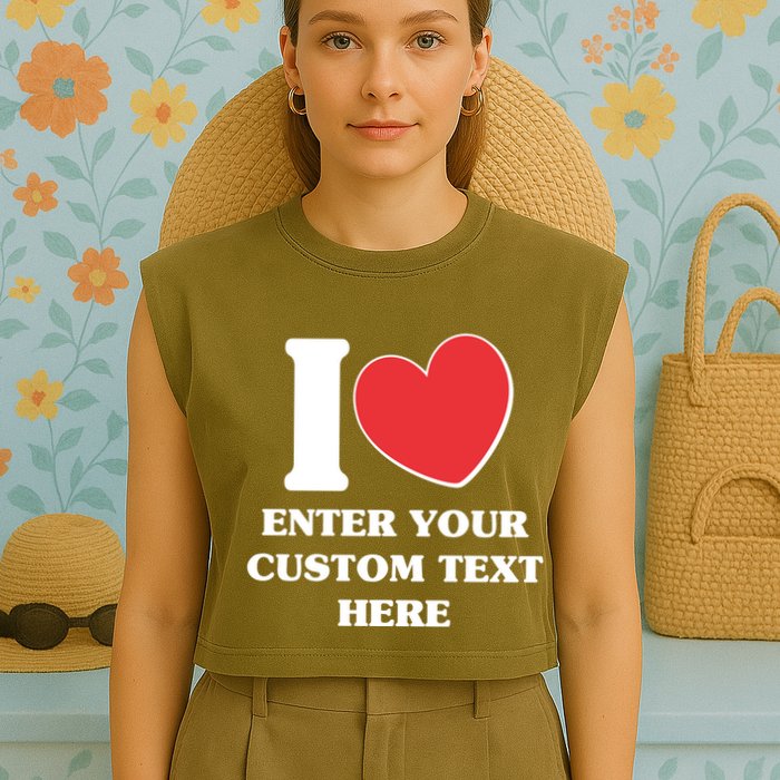 I Heart Love Custom Text Personalize Garment-Dyed Women's Muscle Tee