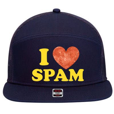 I Heart Love Spam Canned Cooked Pork Food Lover Spam 7 Panel Mesh Trucker Snapback Hat