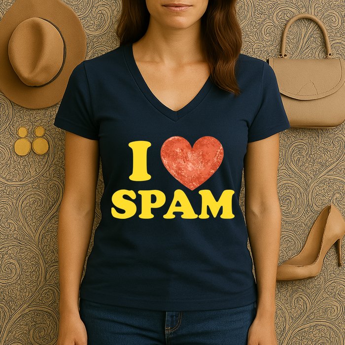 I Heart Love Spam Canned Cooked Pork Food Lover Spam Women's V-Neck T-Shirt