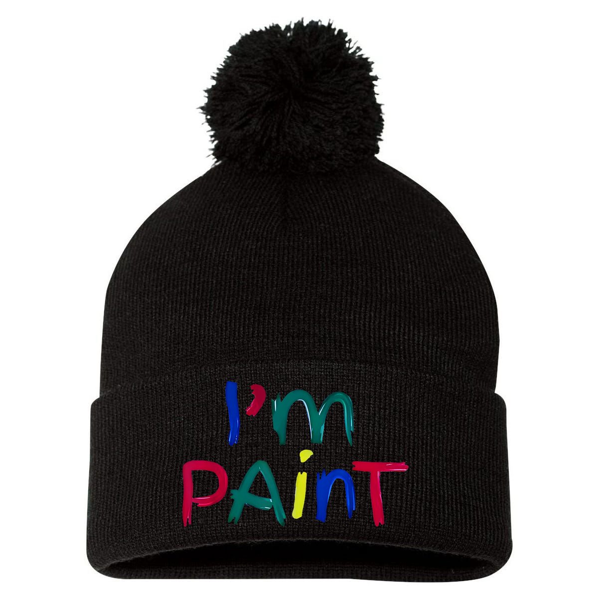 I Heart Love To Finger Paint IM Paint Cute Couple Valentine Pom Pom 12in Knit Beanie
