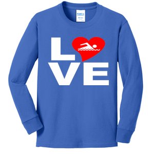 I Heart Love Swimming Swim Funny Gift Idea Swimmer Unisex Gift Kids Long Sleeve Shirt