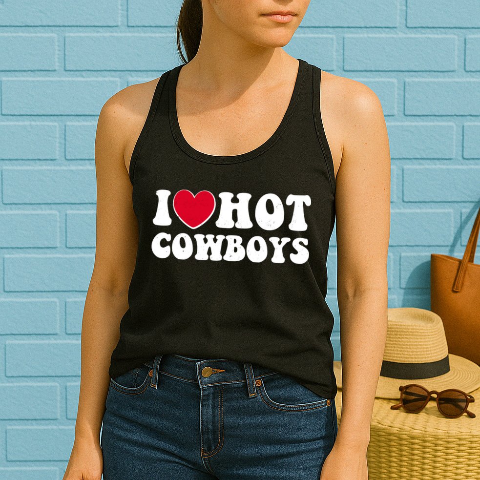 I Heart Love Hot Cowboys Womens Tank Top
