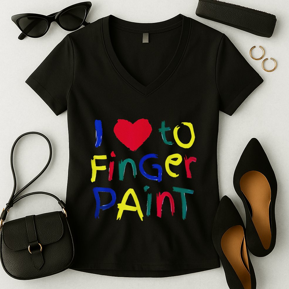 I Heart Love To Finger Paint IM Paint Cute Women's V-Neck T-Shirt