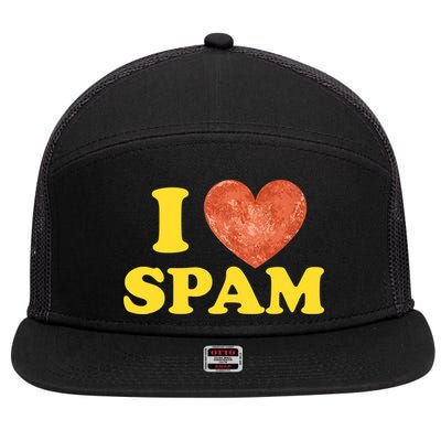 I Heart Love Spam Canned Cooked Pork Food Lover Spam 7 Panel Mesh Trucker Snapback Hat