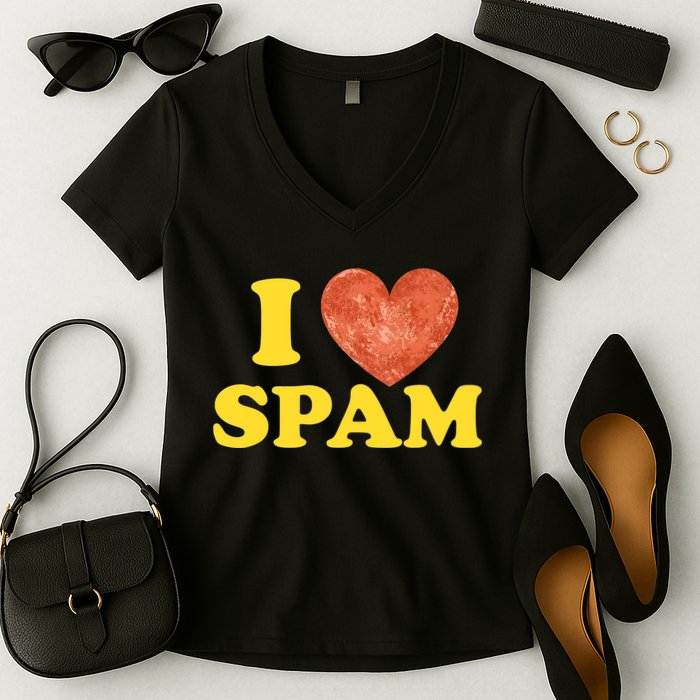 I Heart Love Spam Canned Cooked Pork Food Lover Spam Women's V-Neck T-Shirt