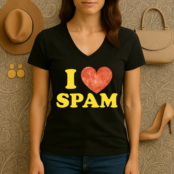 I Heart Love Spam Canned Cooked Pork Food Lover Spam Women's V-Neck T-Shirt
