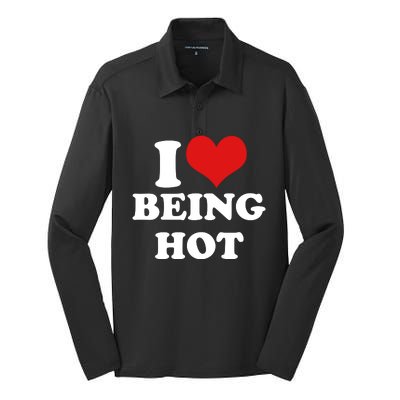 I Heart Love Being Hot Funny Meme Silk Touch Performance Long Sleeve Polo