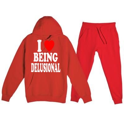 I Heart (Love) Being Delusional Gift Premium Hooded Sweatsuit Set