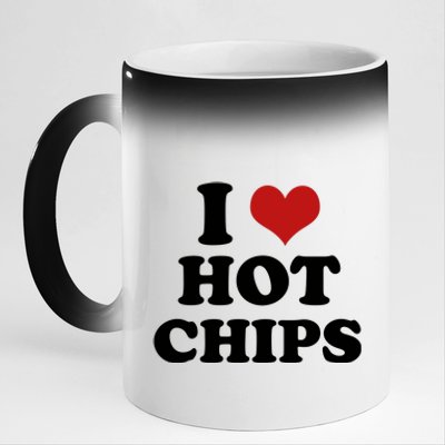 I Heart Love Hot Chips Funny 2000s Celebrity Inspired Meme 11oz Black Color Changing Mug