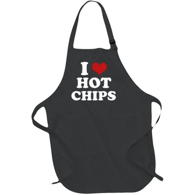 I Heart Love Hot Chips Funny 2000s Celebrity Inspired Meme Full-Length Apron With Pockets