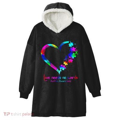Infinity Heart Love Autism Awareness Needs No Words Tie Dye Hooded Wearable Blanket