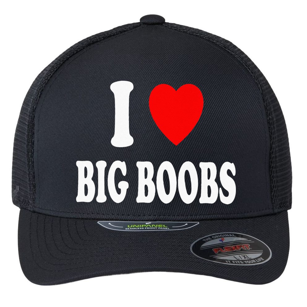 I Heart (Love) Big Boobs Flexfit Unipanel Trucker Cap