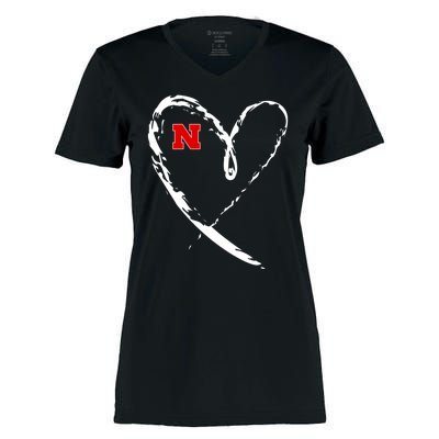 I Heart Love Nebraska Football Women's Momentum V-Neck T-Shirt