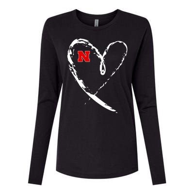 I Heart Love Nebraska Football Womens Cotton Relaxed Long Sleeve T-Shirt