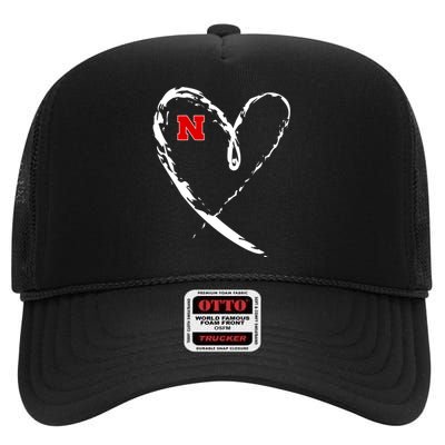 I Heart Love Nebraska Football High Crown Mesh Back Trucker Hat