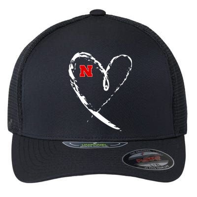 I Heart Love Nebraska Football Flexfit Unipanel Trucker Cap